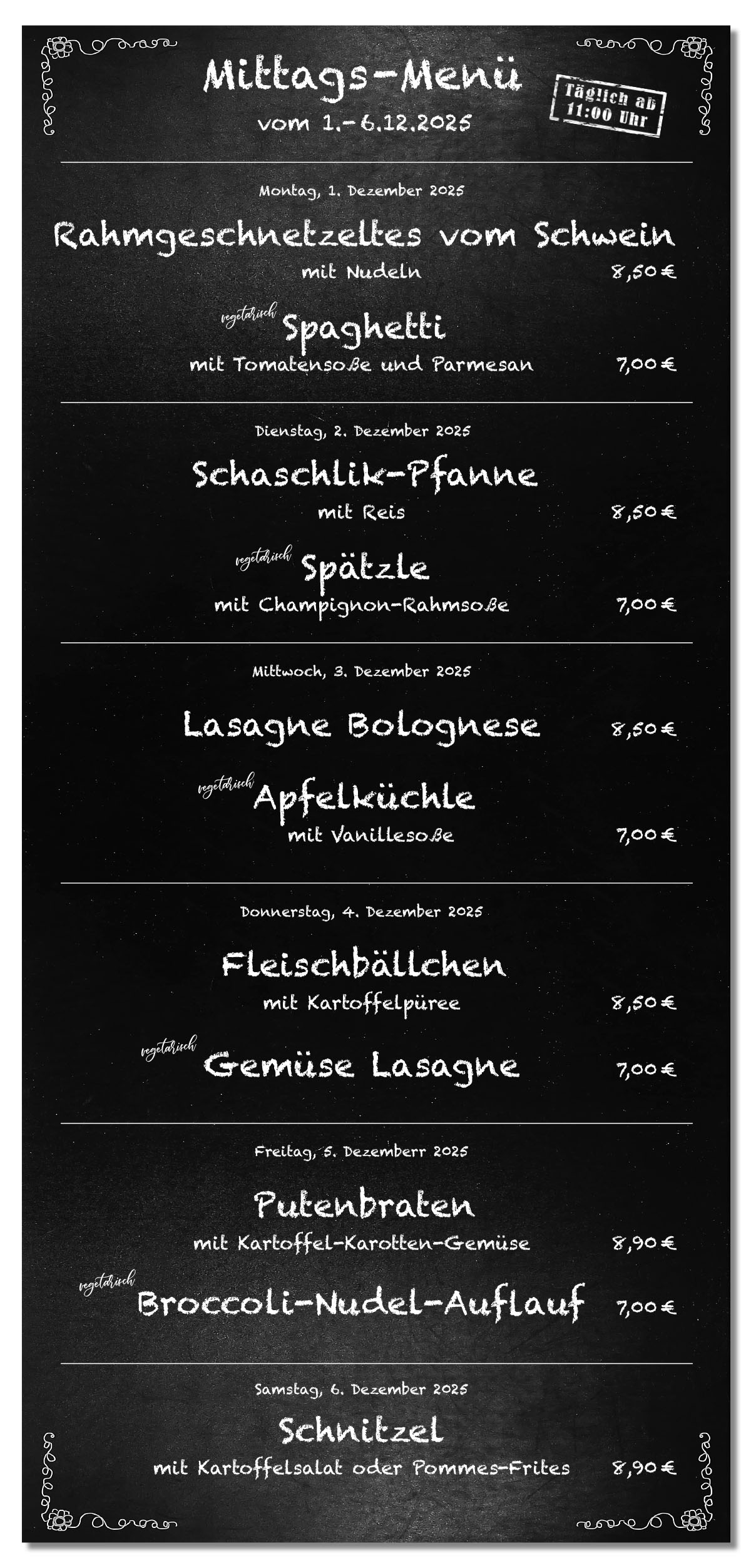 Mittagsmenü Tafel 49