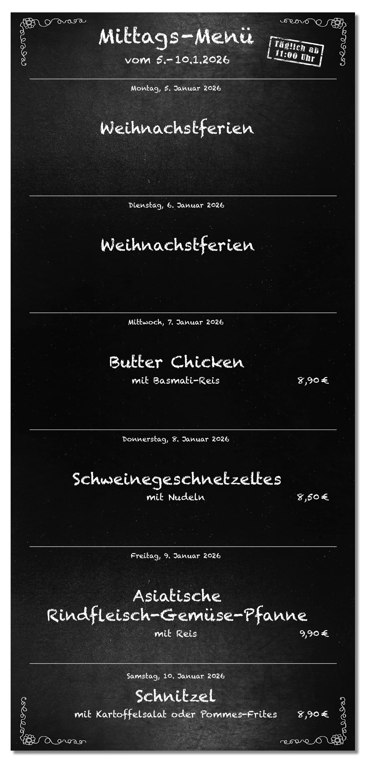 Mittagsmenü Tafel KW02-1