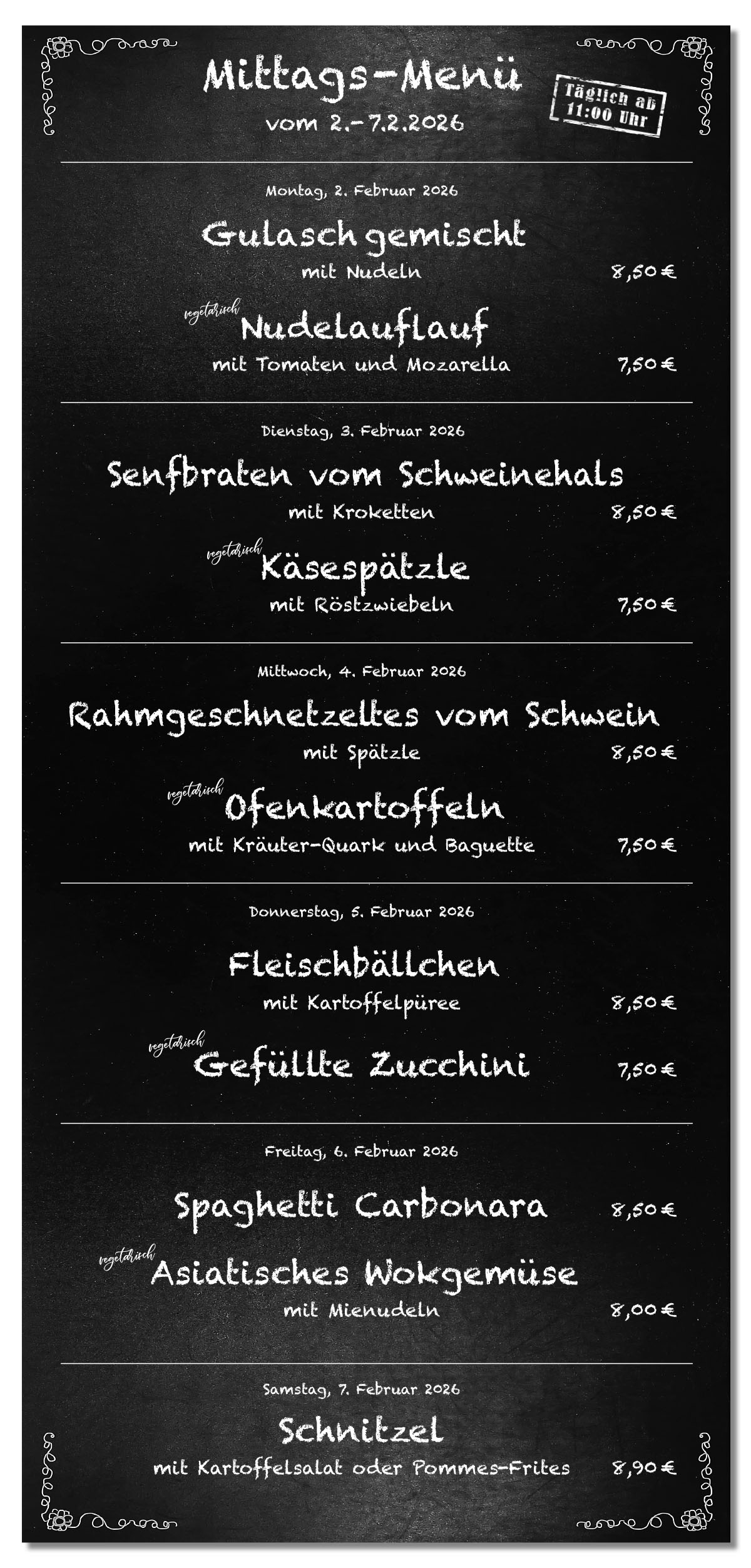 Mittagsmenü Tafel KW06