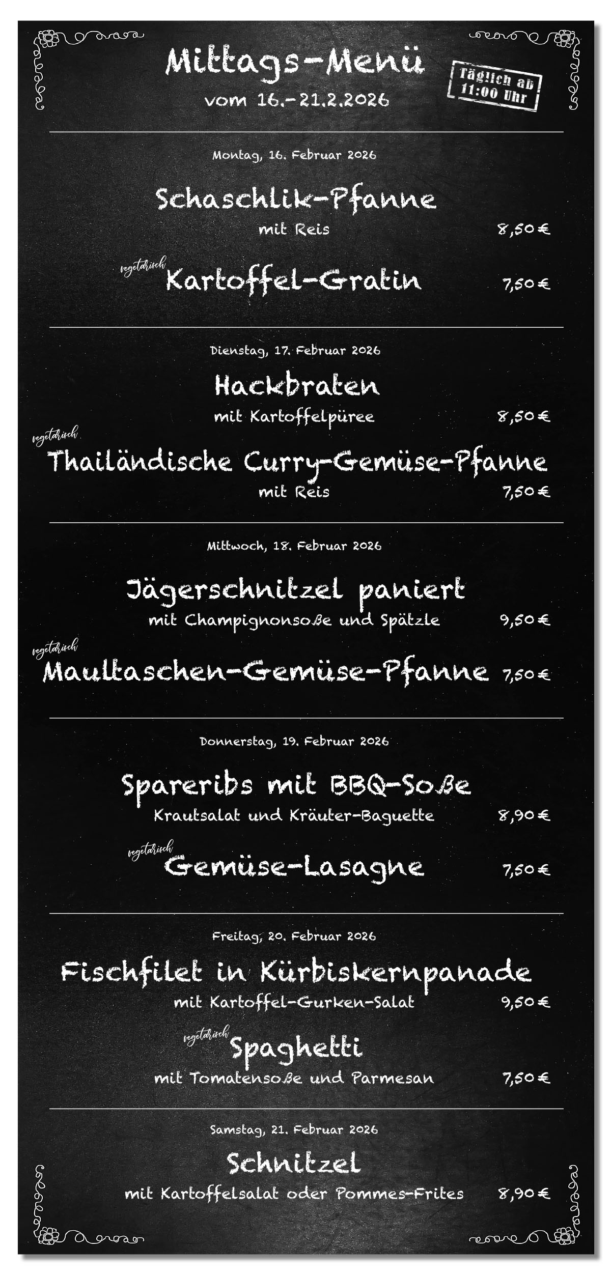 Mittagsmenü Tafel KW08