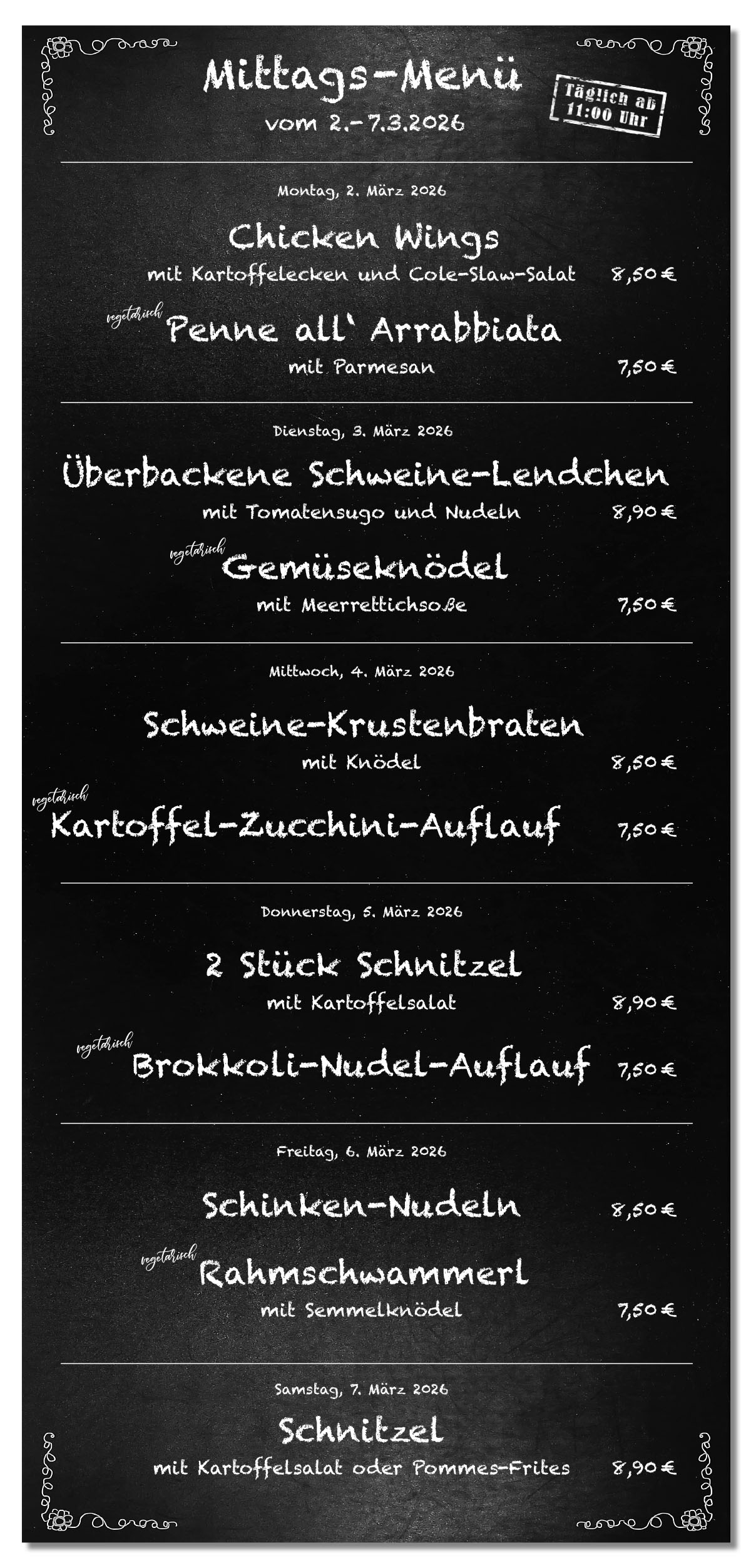 Mittagsmenü Tafel KW10