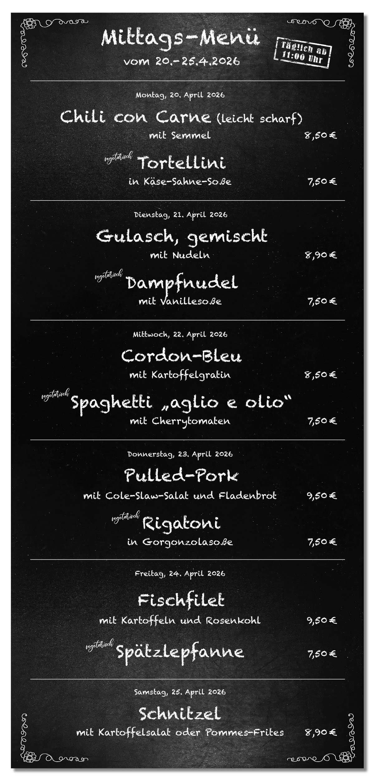 Mittagsmenü Tafel KW17