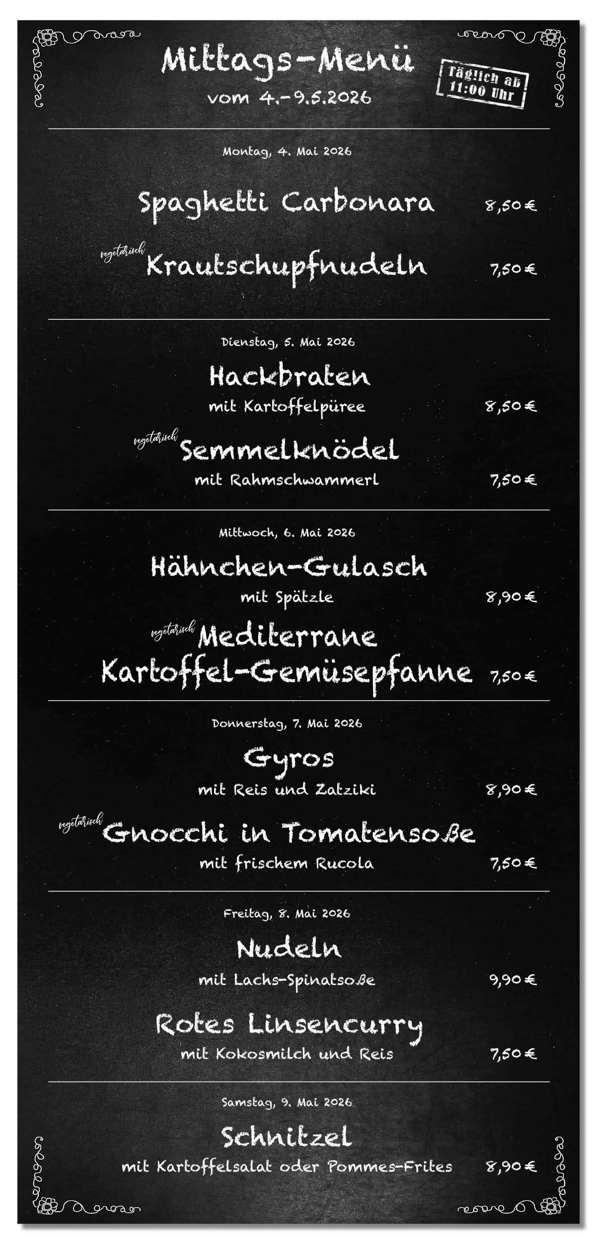 Mittagsmenü Tafel KW19