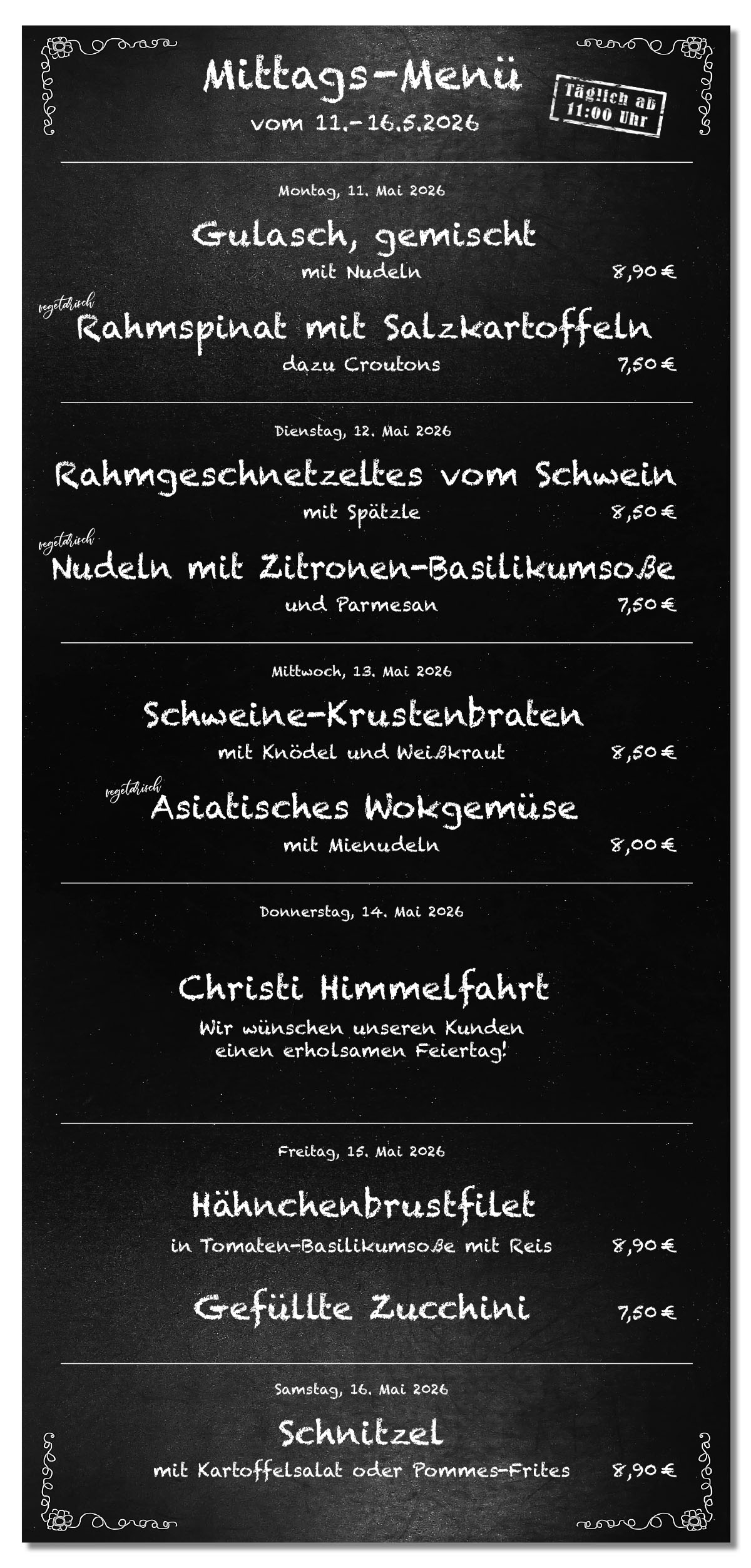 Mittagsmenü Tafel KW20