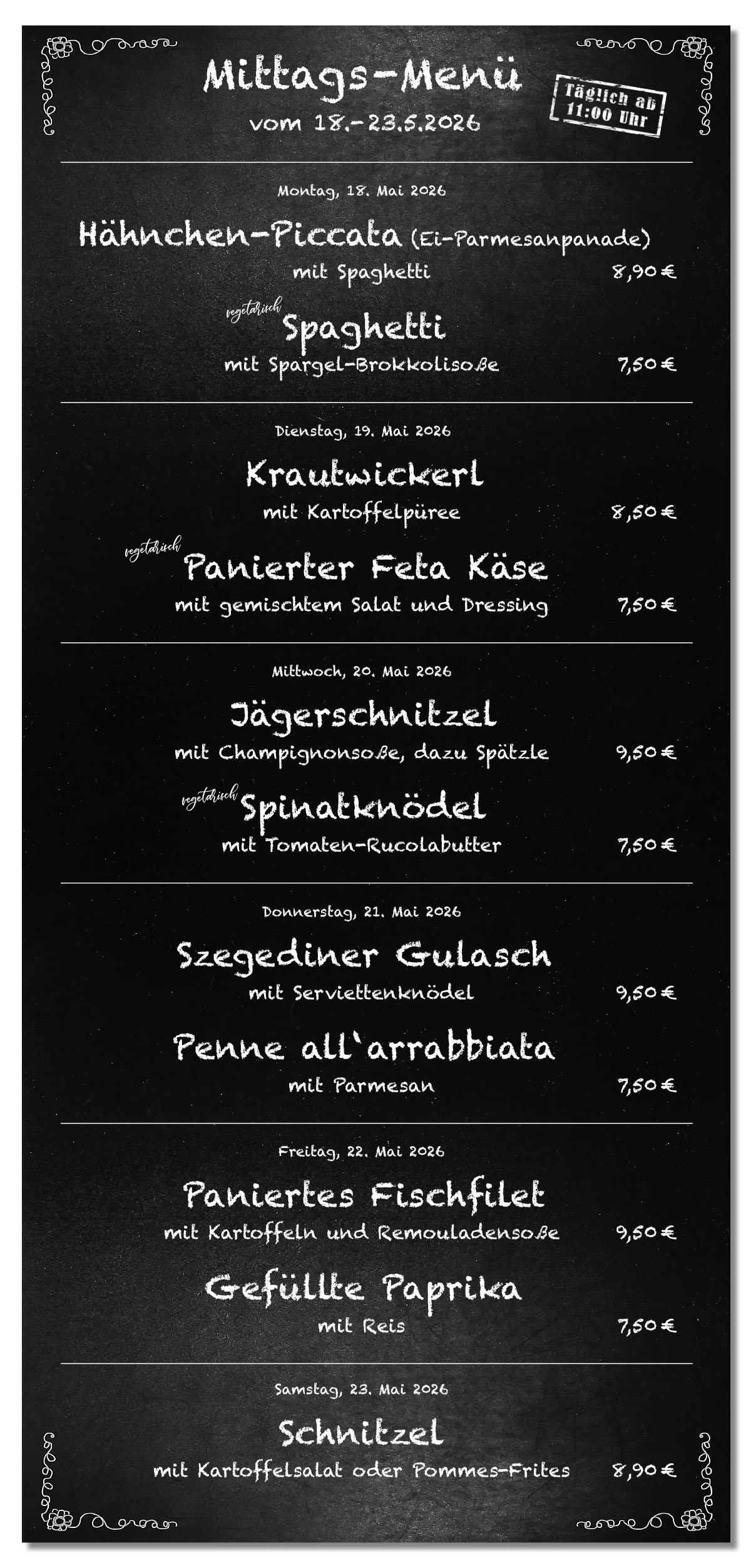Mittagsmenü Tafel KW21