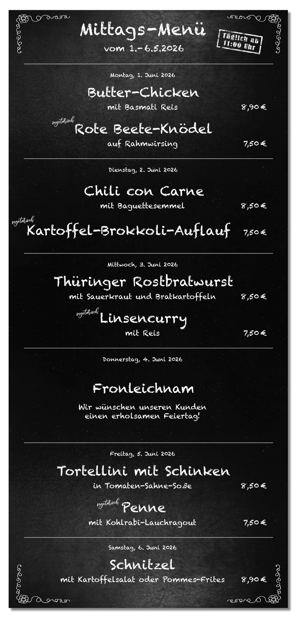 Mittagsmenü Tafel KW23
