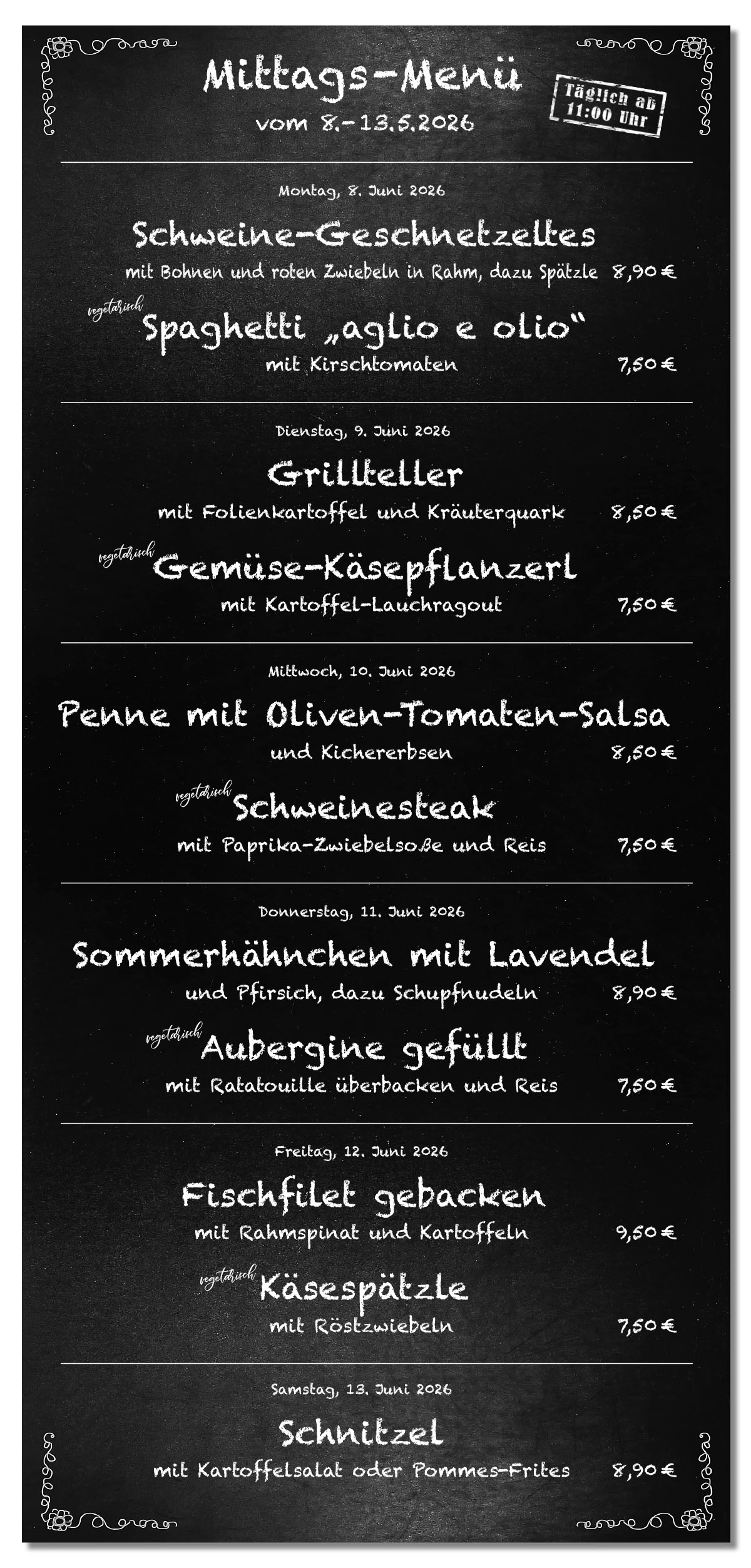Mittagsmenü Tafel KW24