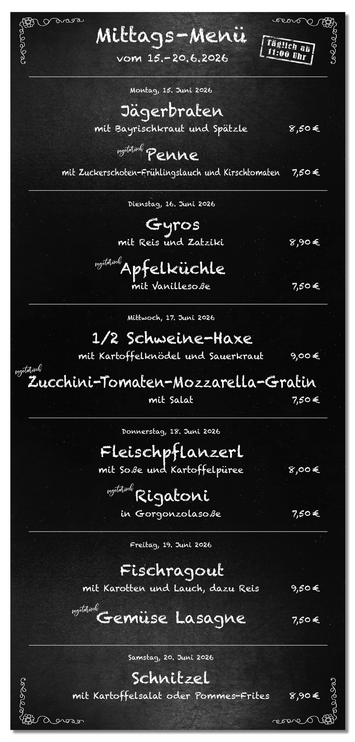 Mittagsmenü Tafel KW25