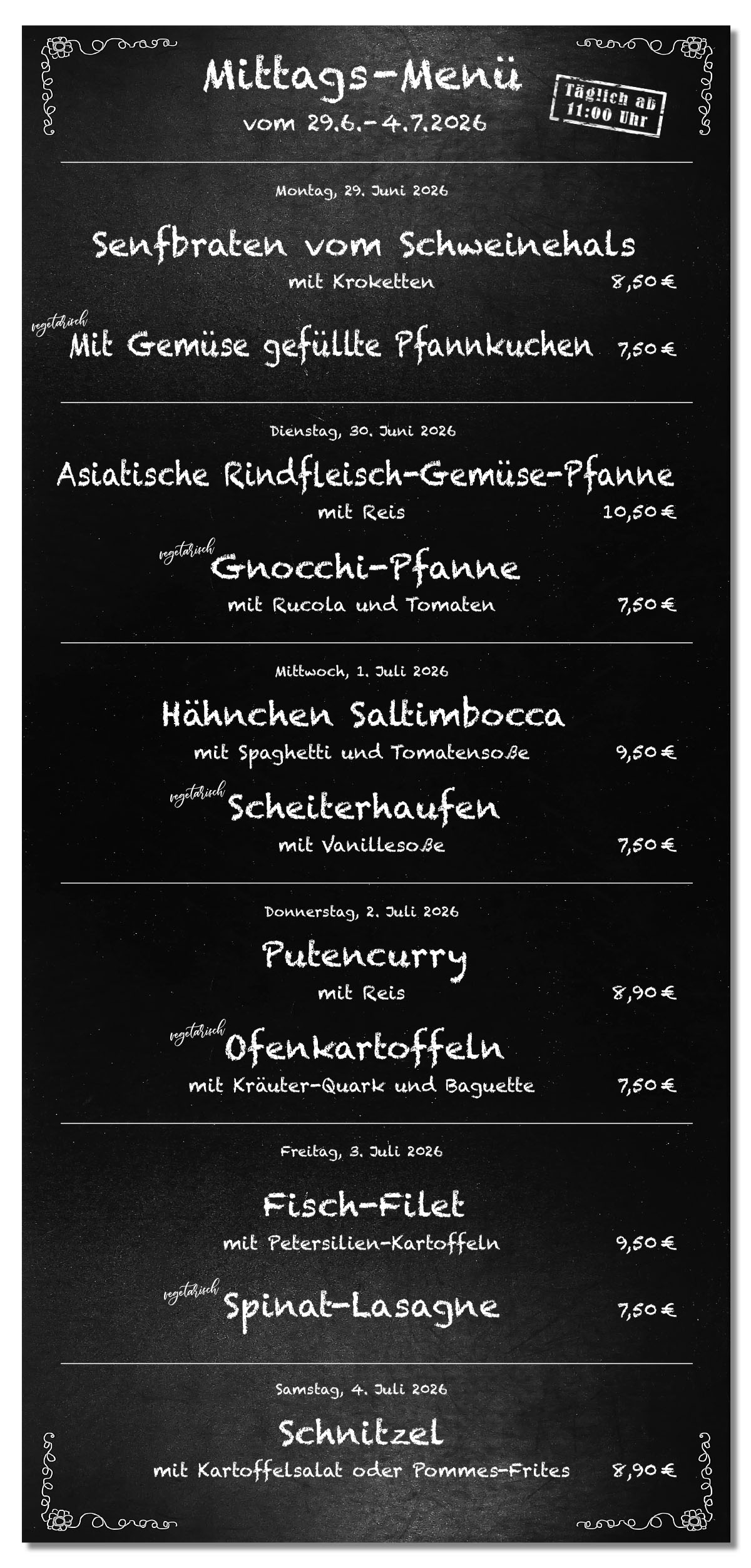 Mittagsmenü Tafel KW27