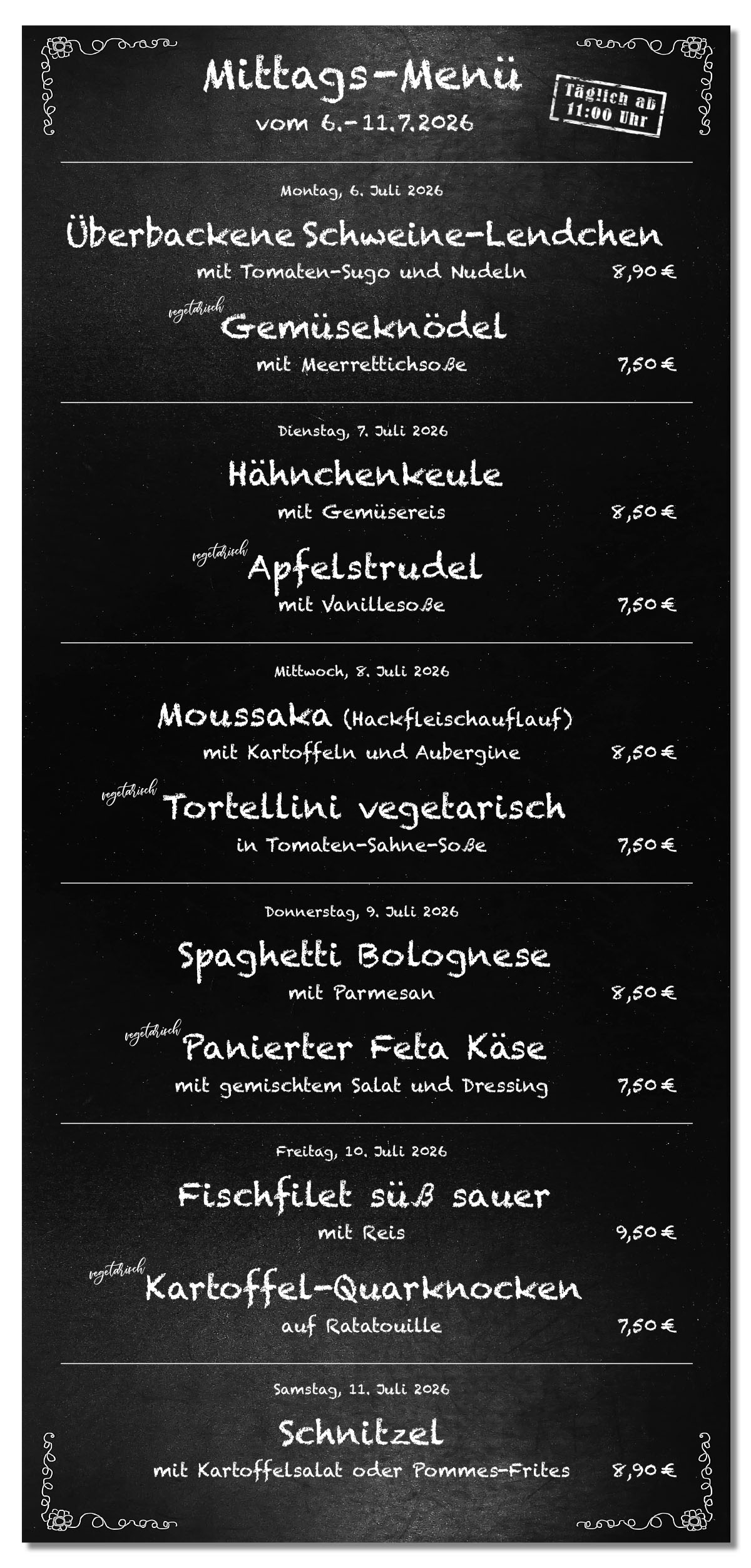 Mittagsmenü Tafel KW28