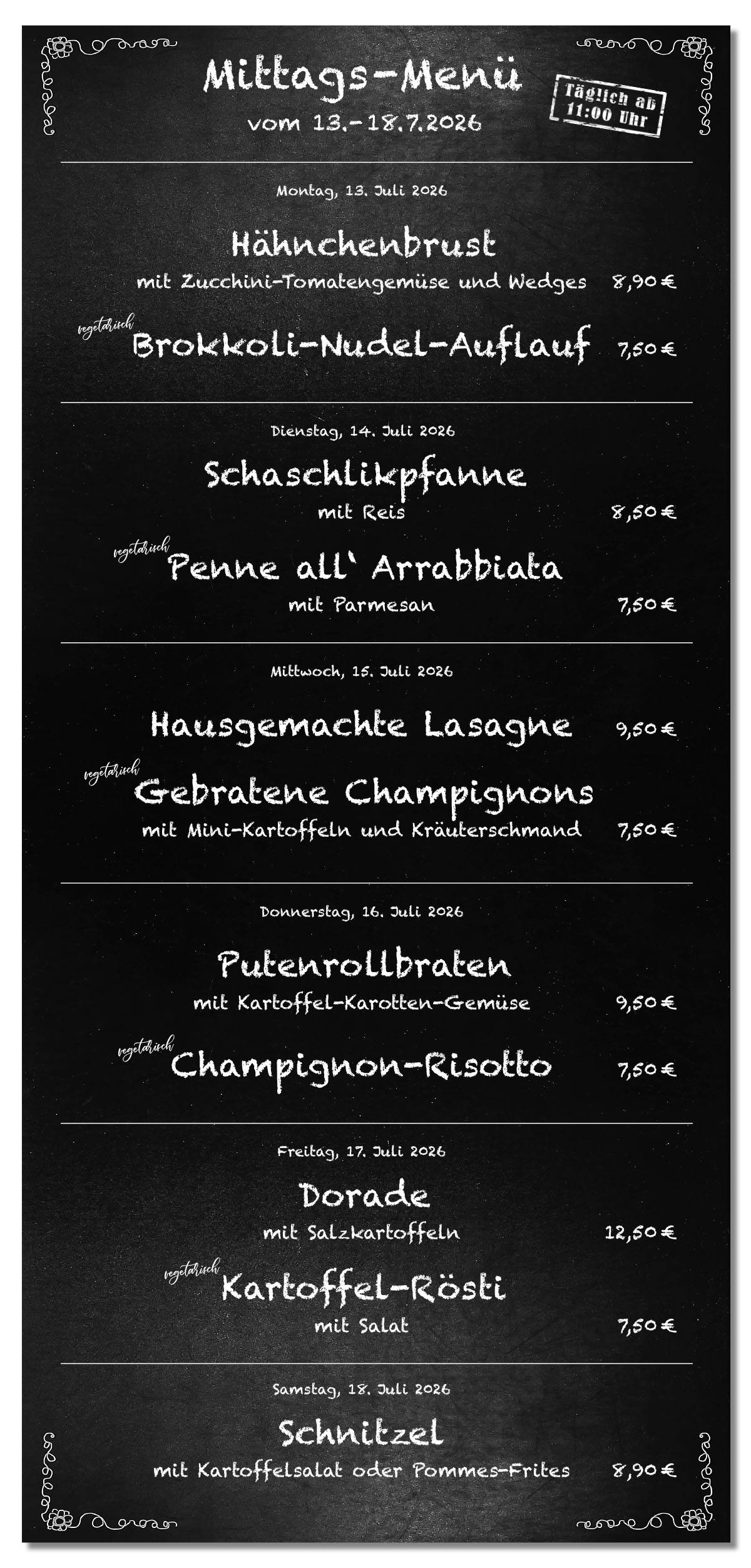 Mittagsmenü Tafel KW29