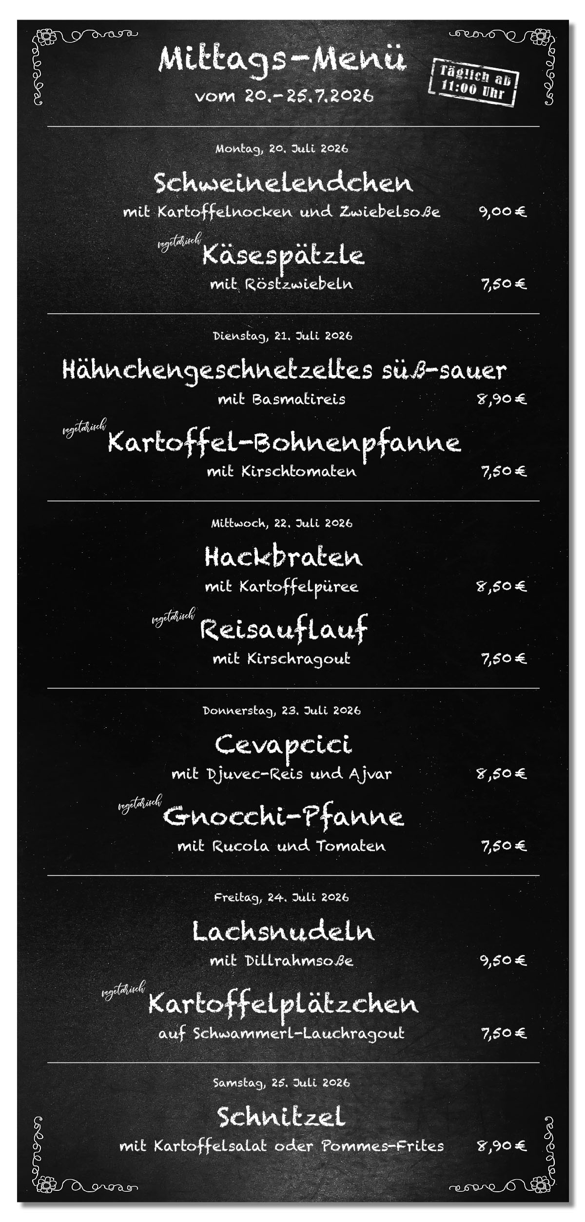 Mittagsmenü Tafel KW30