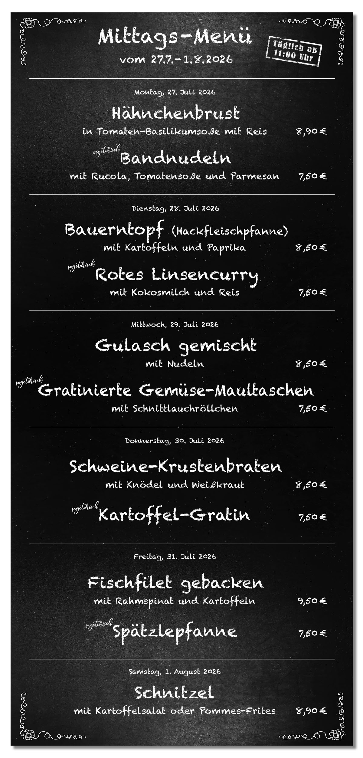 Mittagsmenü Tafel KW31