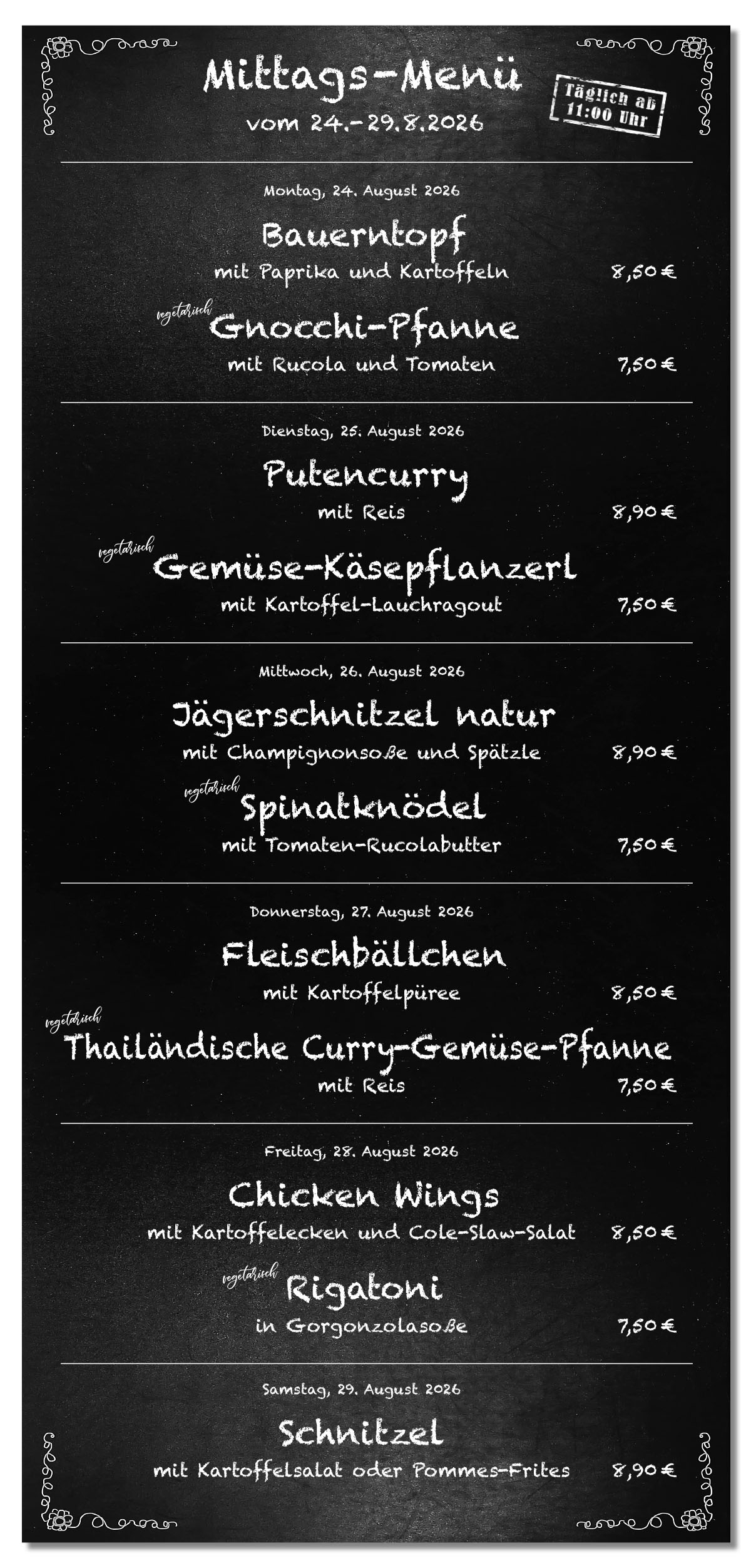 Mittagsmenü Tafel KW35
