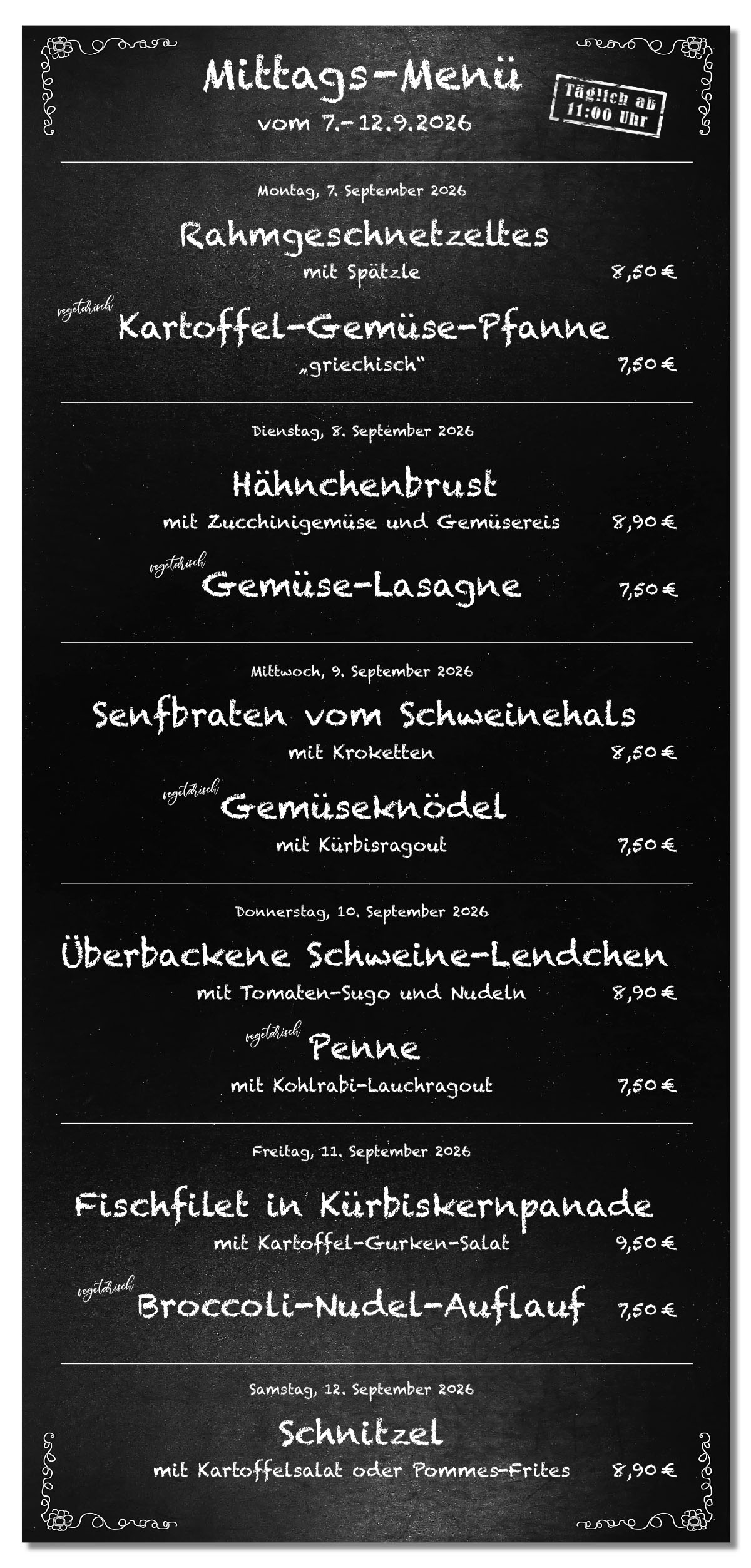 Mittagsmenü Tafel KW37