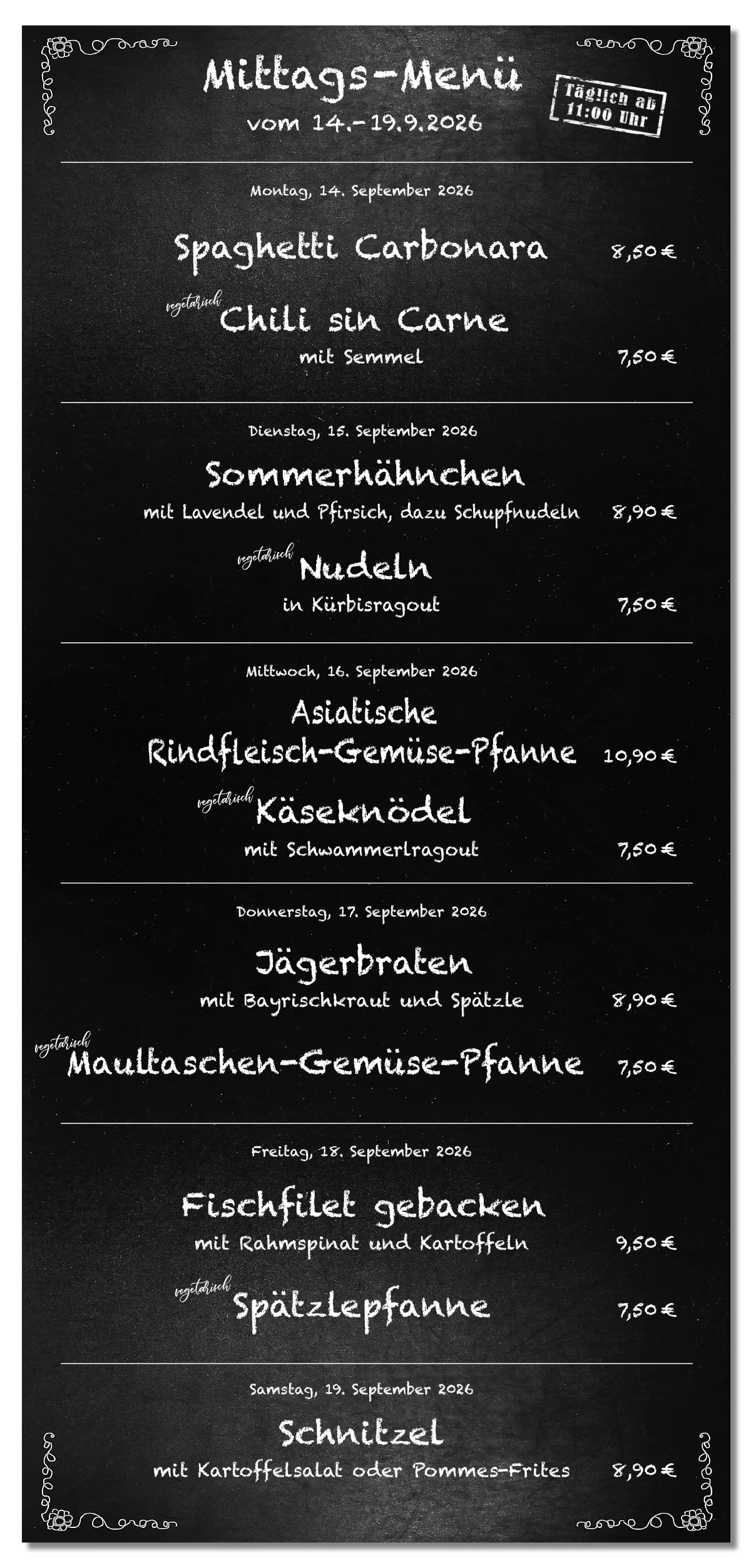 Mittagsmenü Tafel KW38