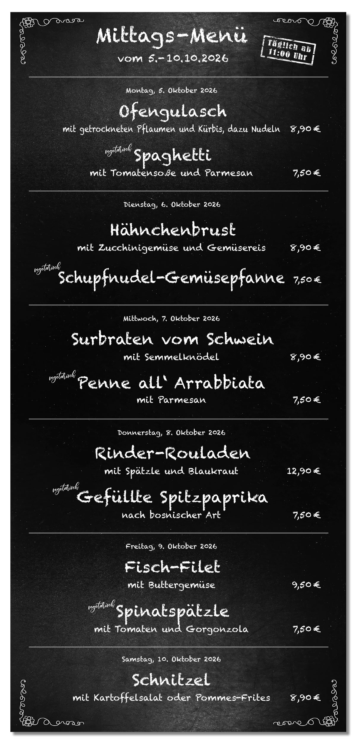 Mittagsmenü Tafel KW41