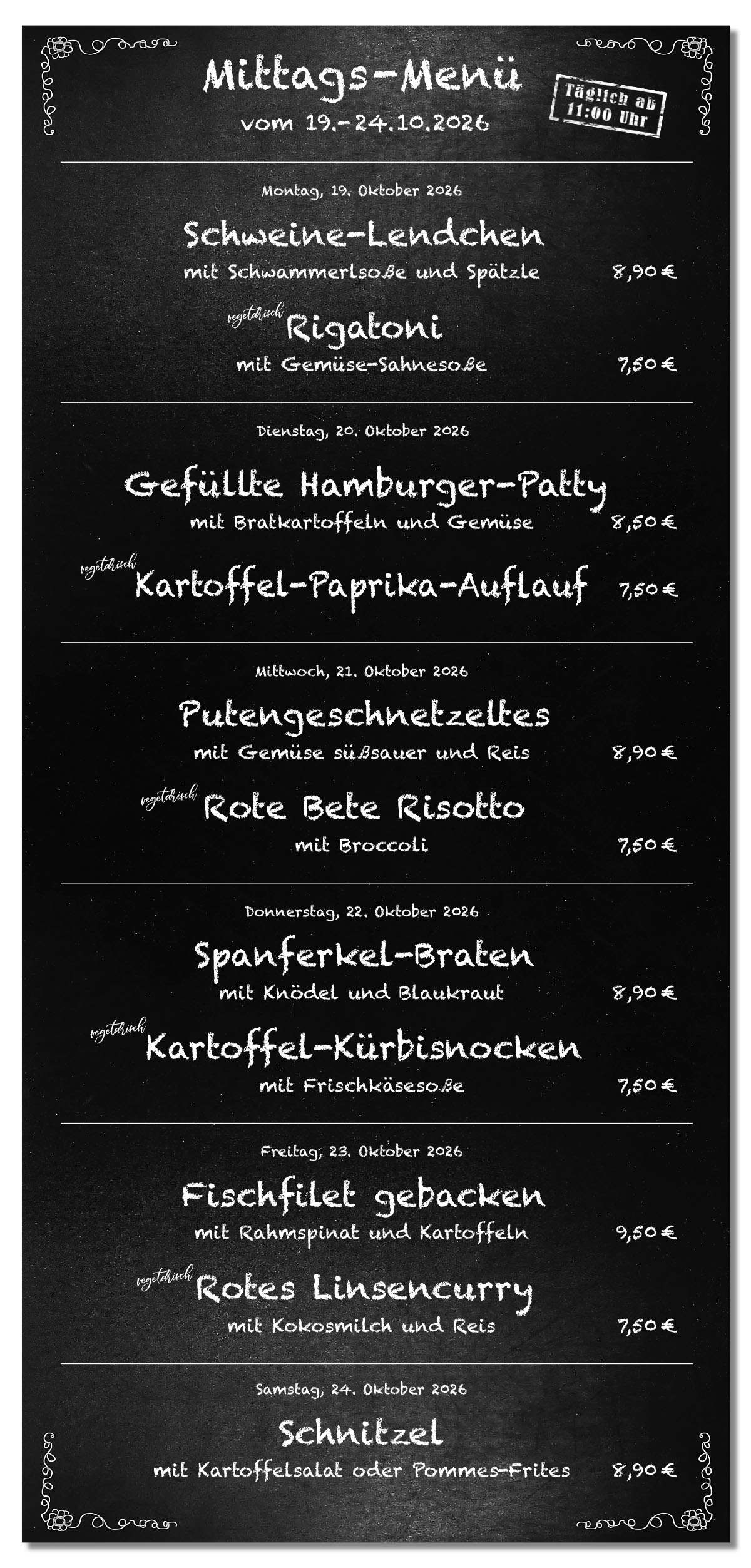 Mittagsmenü Tafel KW43