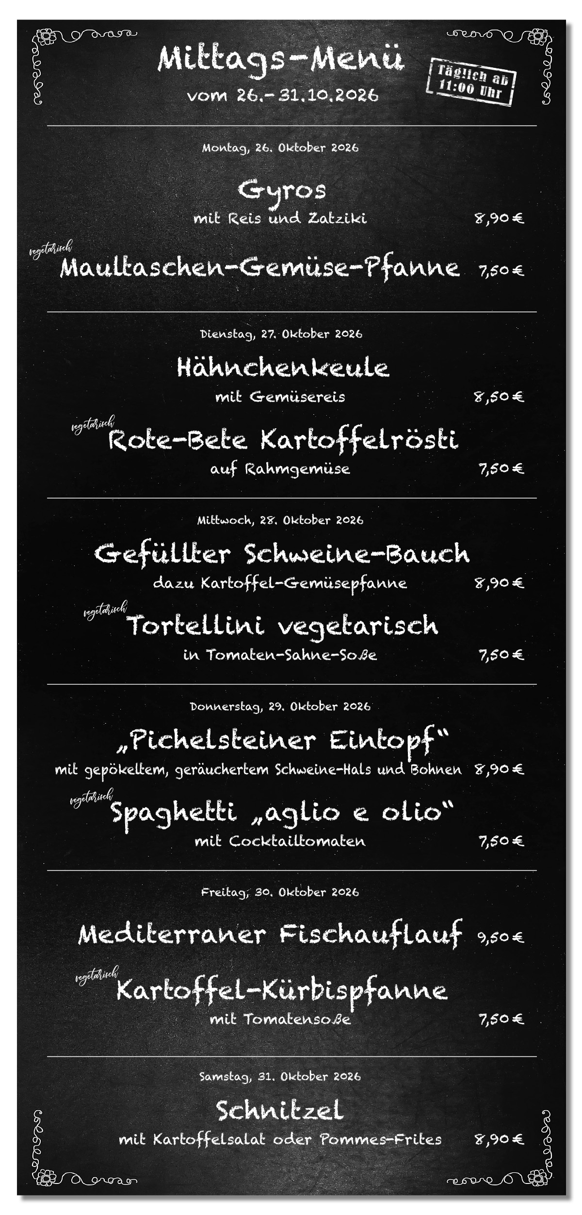 Mittagsmenü Tafel KW44